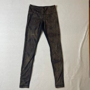 Lululemon Black & Gold Patterned Athletic Yoga Leggings Size 4 Activewear‎